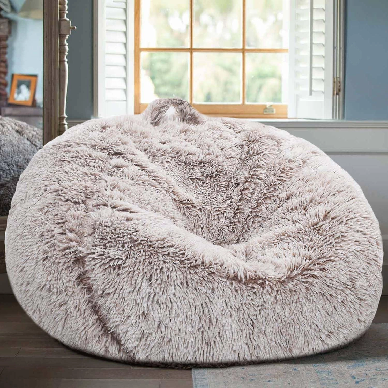 Fluffy Stuffed Animal Storage Bean Bag Chair Cover (No Filler), Faux Fur Comfy Bean Bag Cover for Organizing Plush Toys or Textile, for Adults Teens Kids Girls, Heather Camel
