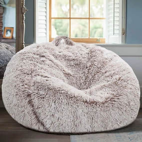 Fluffy Stuffed Animal Storage Bean Bag Chair Cover (No Filler), Faux Fur Comfy Bean Bag Cover for Organizing Plush Toys or Textile, for Adults Teens Kids Girls, Heather Camel