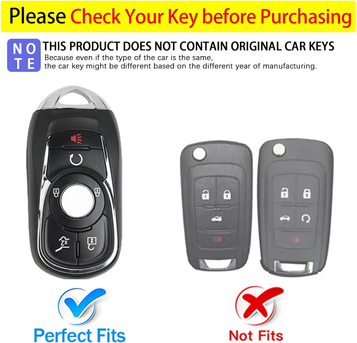 for Buick Car Key Fob Cover Soft TPU with Keychain Shell Full Protective Smart Key Fob Case Compatible with Buick 2015-2023 GL8 Verano Enclave Regal Lacross Encore Envision 6 Button, Gray