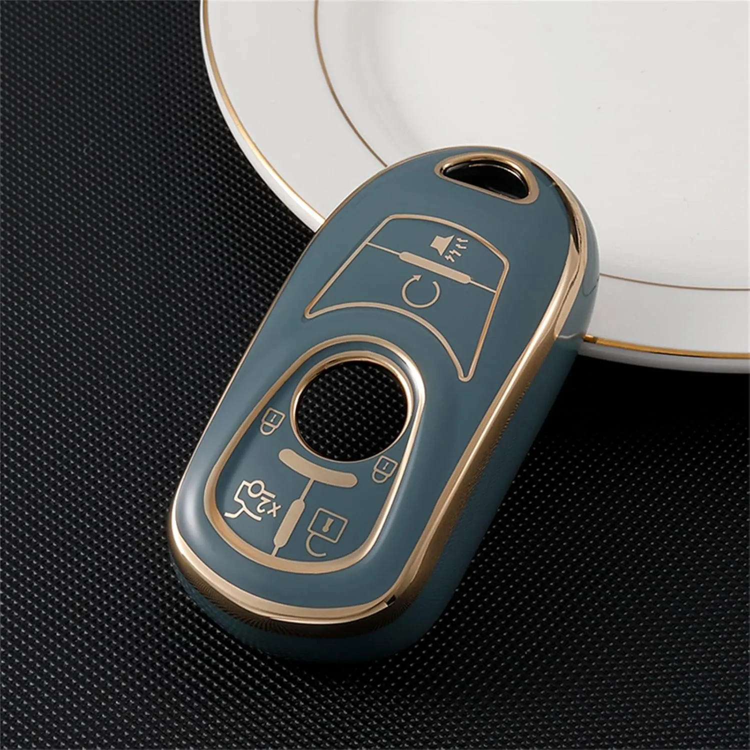 for Buick Car Key Fob Cover Soft TPU with Keychain Shell Full Protective Smart Key Fob Case Compatible with Buick 2015-2023 GL8 Verano Enclave Regal Lacross Encore Envision 6 Button, Gray