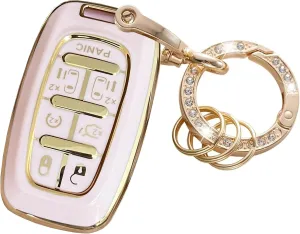 for Chrysler Key Fob Cover Key Protective Key Shell Holder Accessories Fit for Chrysler Pacifica 7 Button for 2017-2024 Touring, Pinnacle, Limited (Pink)
