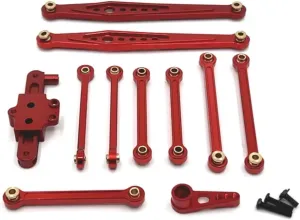 for Wltoys 124006 12423 12427 12428 1/12 Metal Upgrade Parts Kit Steering Assembly Link Rod Servo Arm RC Car Accessories Parts Replacement Use RC Car DIY Parts(Red)