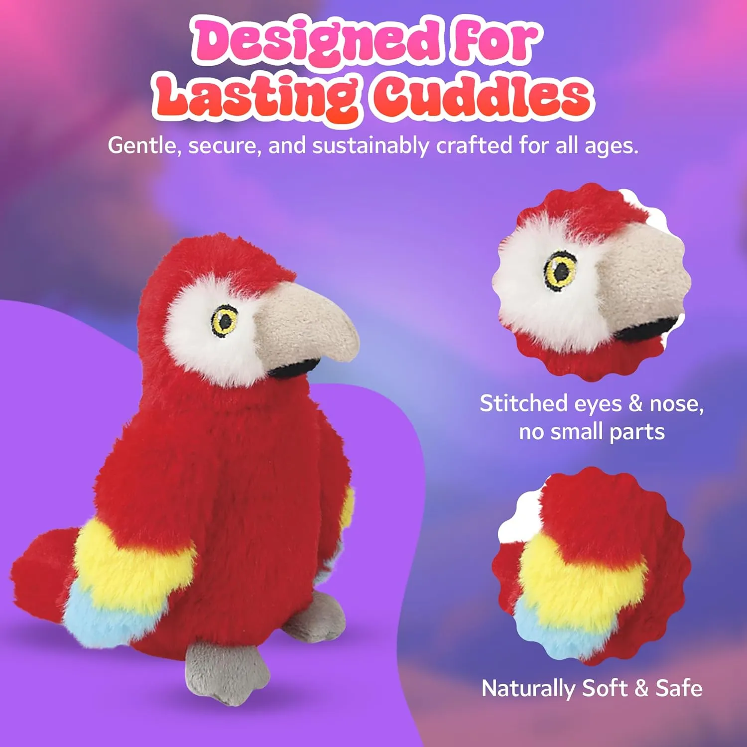 Forest & Twelfth Earth Safe 6" Parrot Stuffed Animal Safari Animals Plush, Eco-Friendly Stuffed Animals for Babies, Kids, Soft Toys Made from 100% Recycled Plastic (6" Parrot)
