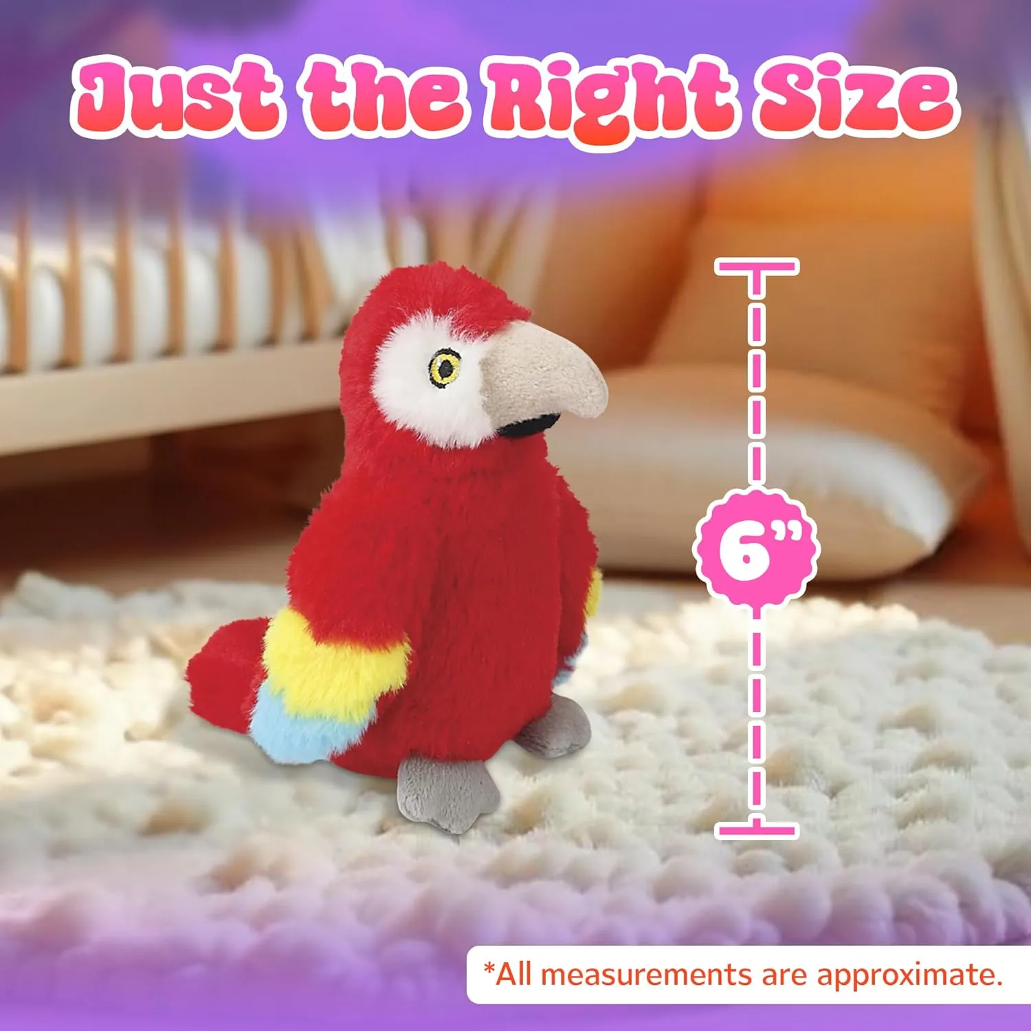 Forest & Twelfth Earth Safe 6" Parrot Stuffed Animal Safari Animals Plush, Eco-Friendly Stuffed Animals for Babies, Kids, Soft Toys Made from 100% Recycled Plastic (6" Parrot)