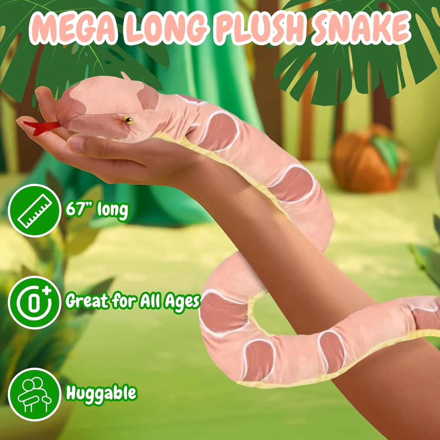 Forest & Twelfth Kids 67” Plush Snake Toy – Stuffed Animal Toys Made from 100% Recycled Material – Cute, Adorable, & Eco-Friendly Toy Snakes for 0  Year Old Kids, Over 5 Feet Long! (Corn Snake)
