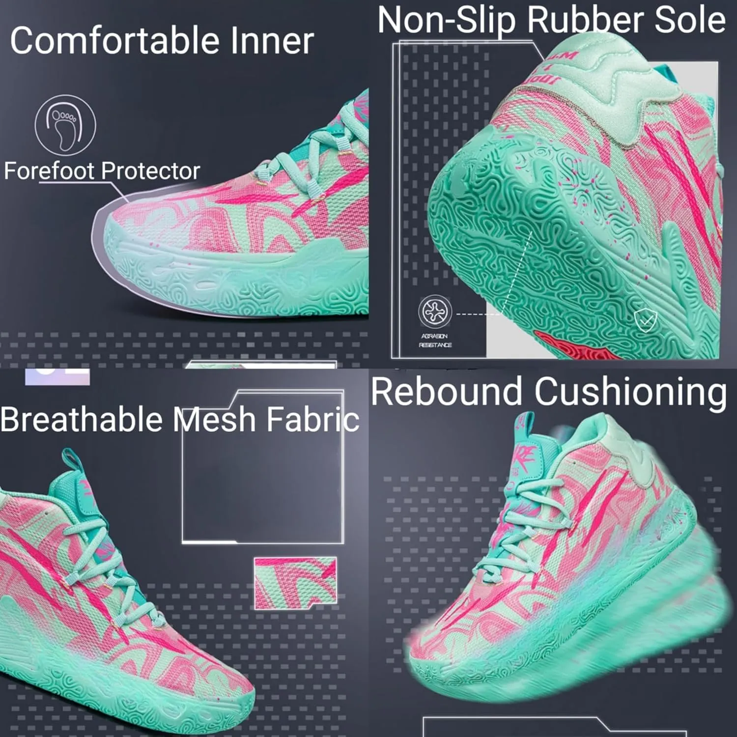 FOTN Womens Multicolour Lace Up Fashion Sneaker High-Top Casual Breathable Sports Athletic Walking Running Basketball Shoes