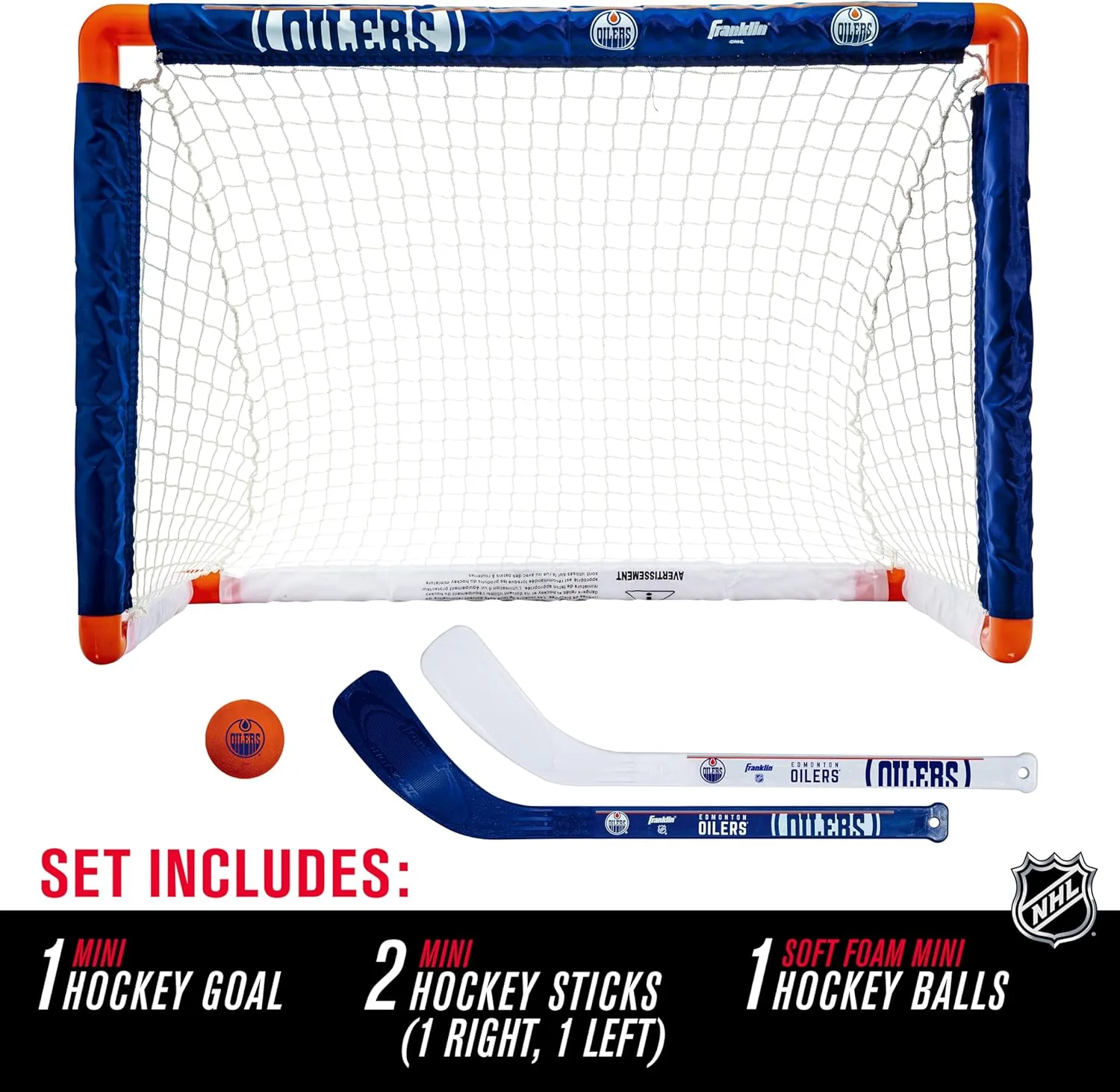 Franklin Sports NHL Mini Hockey Set - Kids Indoor Knee Hockey Goal, Ball,   2 Stick Combo - Youth Team Indoor Toy Set - Official - Ages 3 