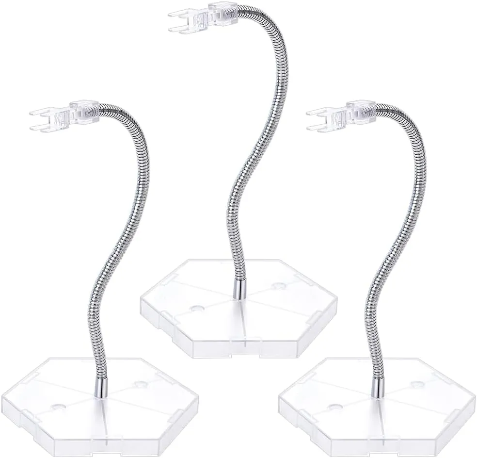 FREEBLOSS 3 Pcs Flexible Arm Hobby Action Base Display Stand Compatible Action Figure Display Holder Base Doll Model Support Stand Compatible Transparent Doll Display Holder Action Figure Effects