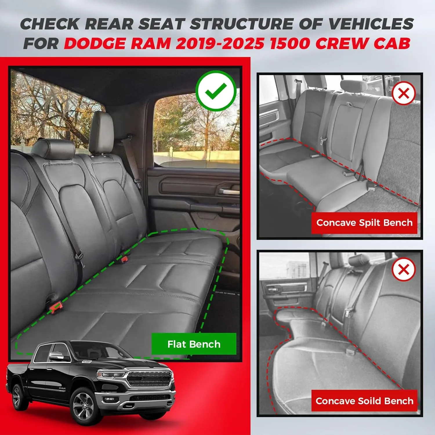 FREESOO Car Seat Covers for Dodge Ram 2019-2025 1500 Crew Cab New Body Leather Seat Cover Limited Longhorn Rebel Laramie Big Horn Tradesman TRX Accessories Black Blue