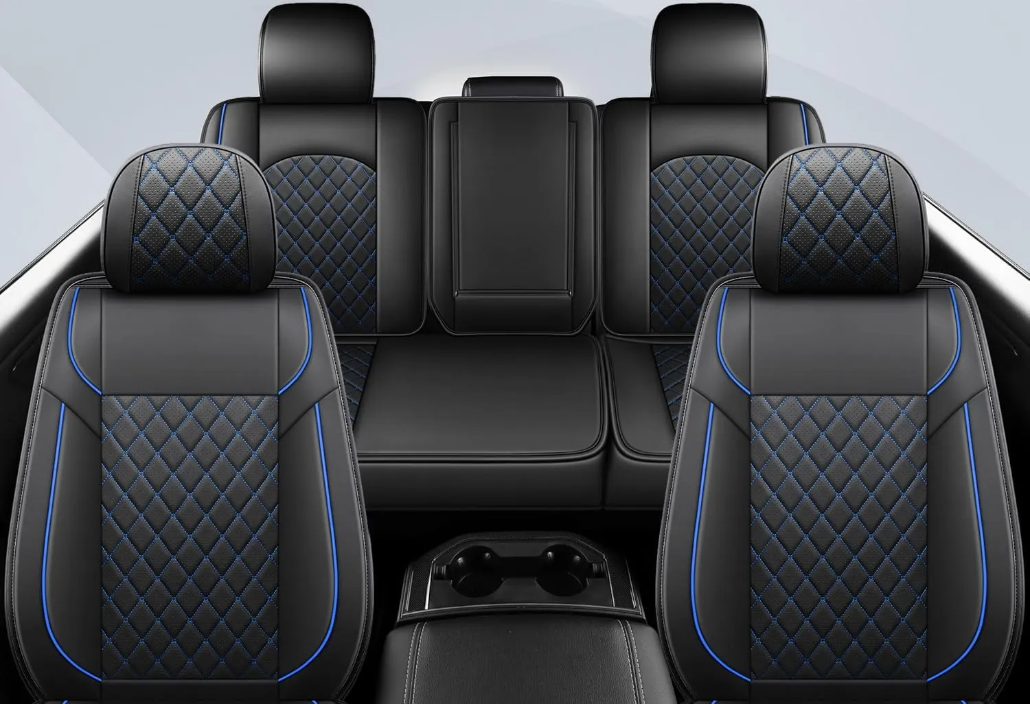 FREESOO Car Seat Covers for Dodge Ram 2019-2025 1500 Crew Cab New Body Leather Seat Cover Limited Longhorn Rebel Laramie Big Horn Tradesman TRX Accessories Black Blue