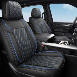 FREESOO Car Seat Covers for Dodge Ram 2019-2025 1500 Crew Cab New Body Leather Seat Cover Limited Longhorn Rebel Laramie Big Horn Tradesman TRX Accessories Black Blue