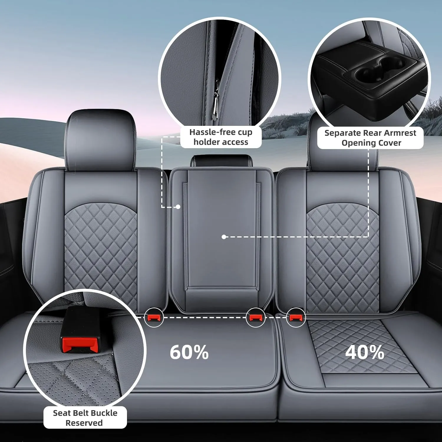 FREESOO Car Seat Covers for Dodge Ram 2019-2025 1500 Crew Cab New Body Leather Seat Cover Limited Longhorn Rebel Laramie Big Horn Tradesman TRX Pickup Truck Accessories Grey