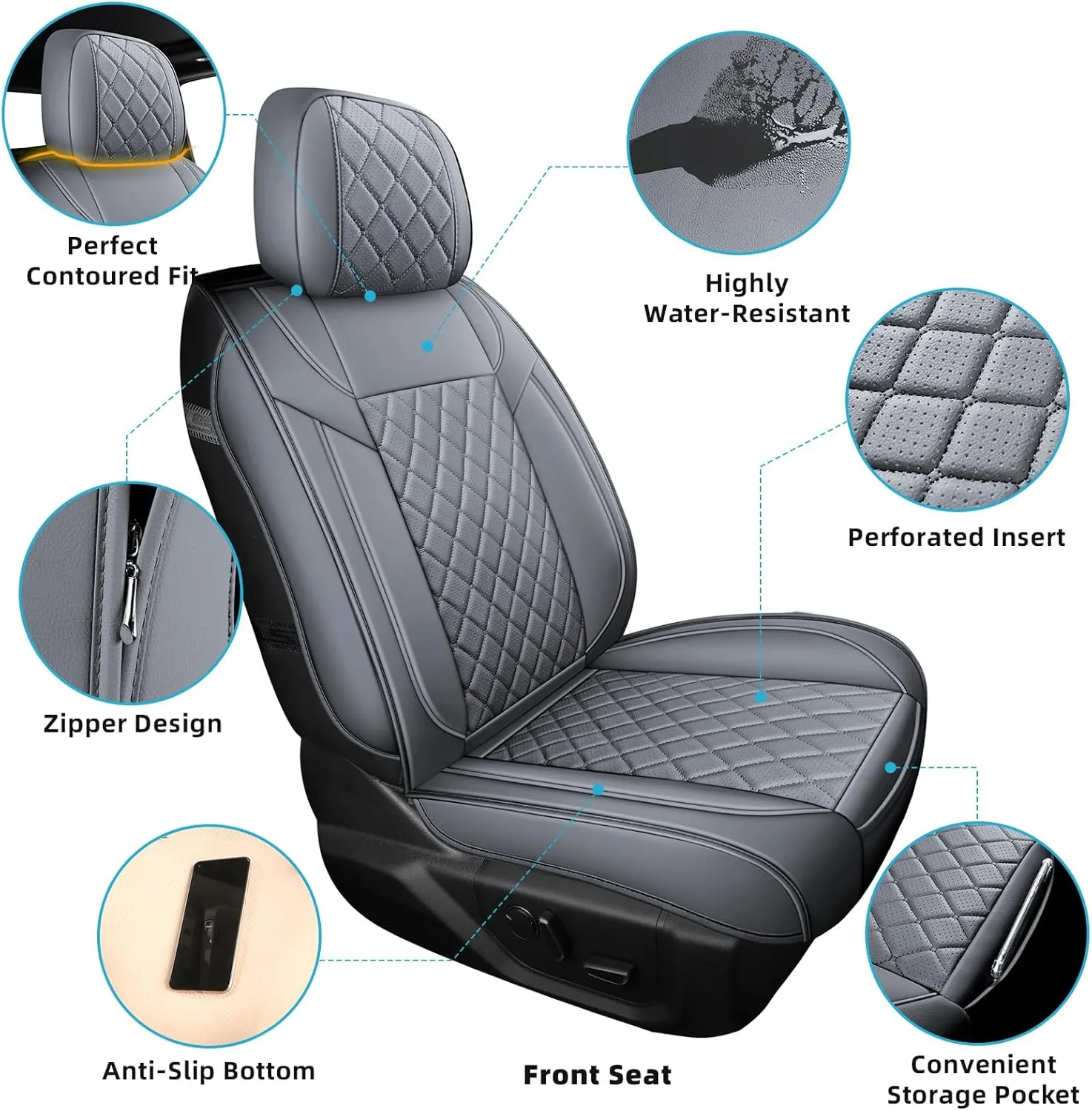 FREESOO Car Seat Covers for Dodge Ram 2019-2025 1500 Crew Cab New Body Leather Seat Cover Limited Longhorn Rebel Laramie Big Horn Tradesman TRX Pickup Truck Accessories Grey