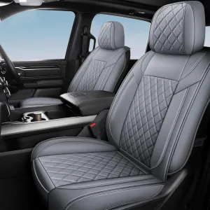 FREESOO Car Seat Covers for Dodge Ram 2019-2025 1500 Crew Cab New Body Leather Seat Cover Limited Longhorn Rebel Laramie Big Horn Tradesman TRX Pickup Truck Accessories Grey