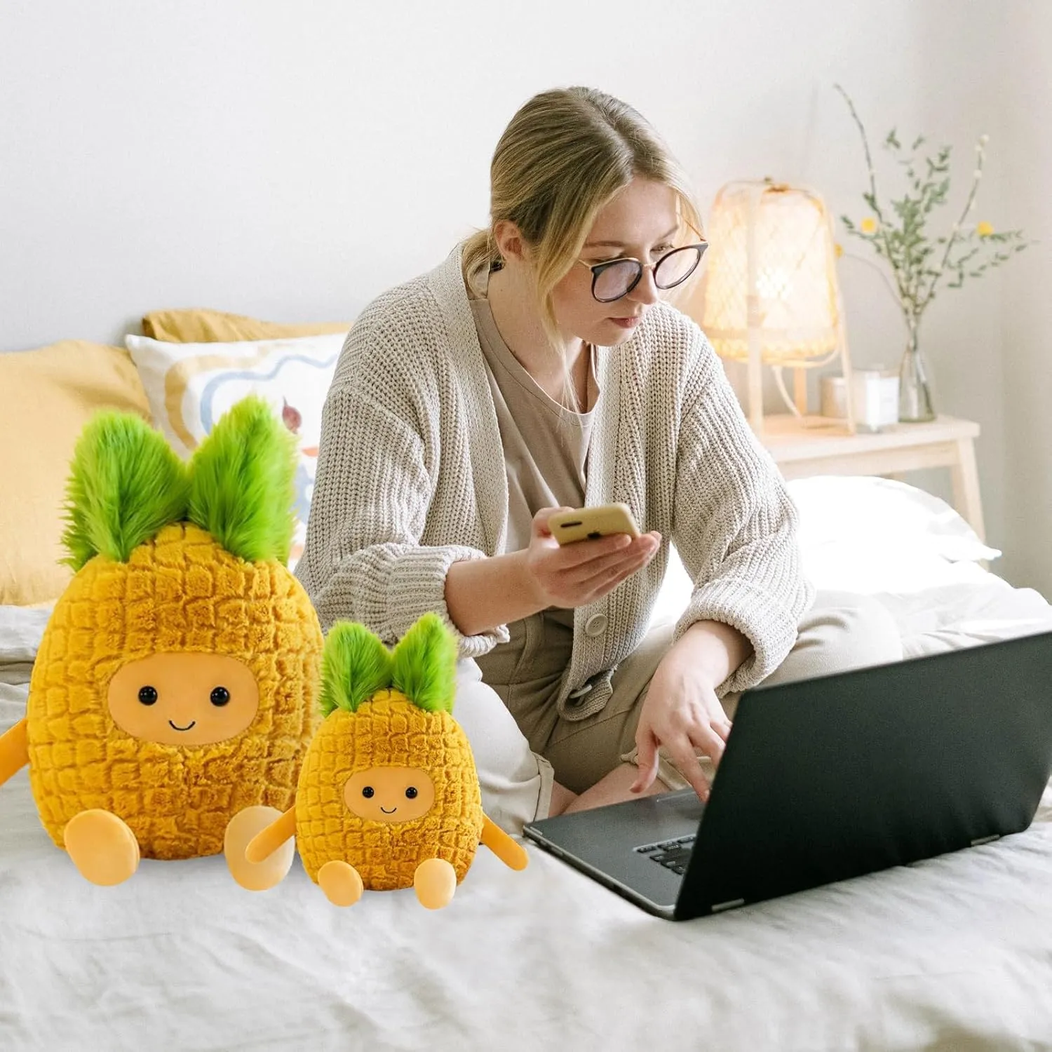Fruit Pineapple Stuffed Animals Plush Toys - Super Soft & Washable, Adorable Kids Character Animal Pillows, Perfect for Room Decor, Gifts for Ages 3 , Showcase Your Mood (Yellow-Pineapple,15 inch)