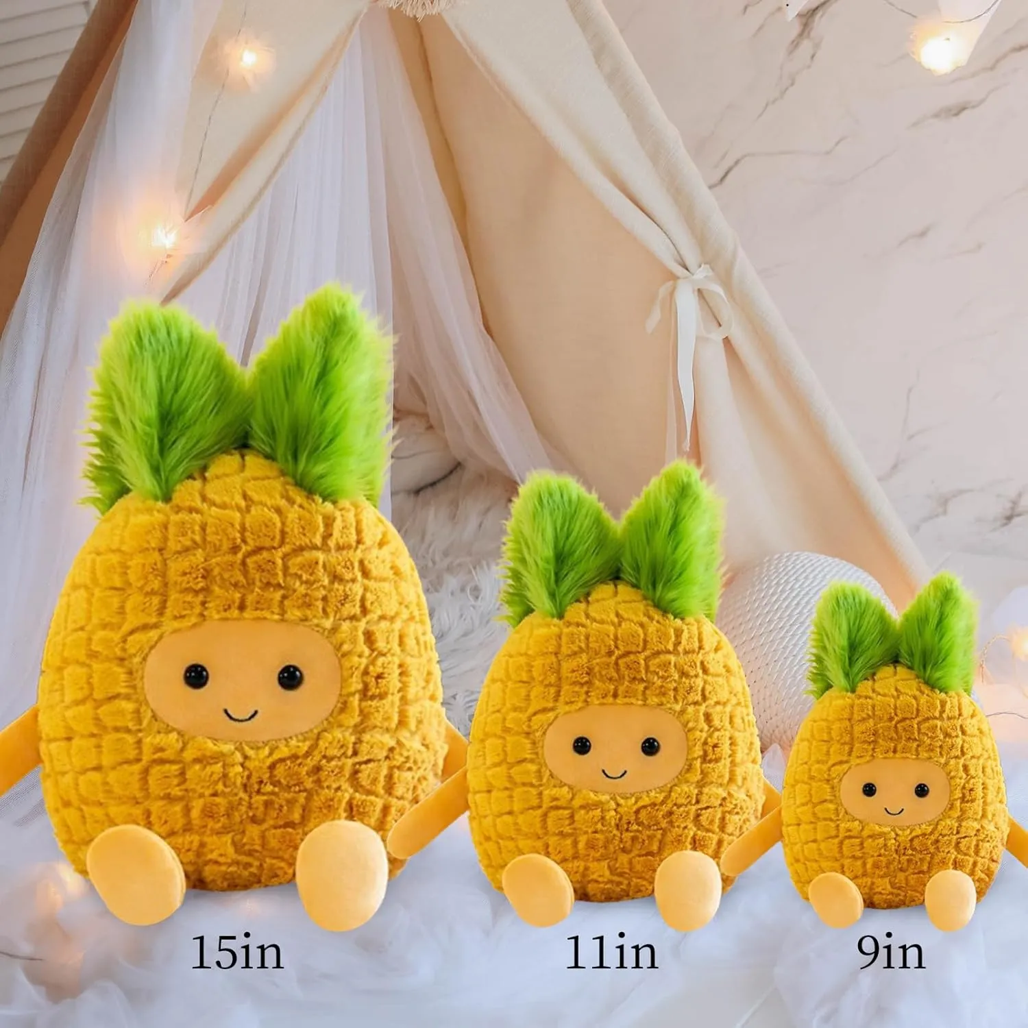 Fruit Pineapple Stuffed Animals Plush Toys - Super Soft & Washable, Adorable Kids Character Animal Pillows, Perfect for Room Decor, Gifts for Ages 3 , Showcase Your Mood (Yellow-Pineapple,15 inch)