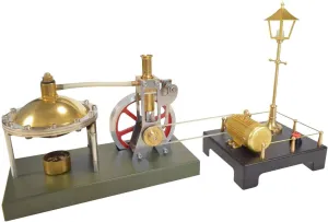 Full Metal Steam Engine Model with Boiler and Lamp Scene DIY Kit, 40PCS Retro Vertical Steam Engine Model Build Kit That Runs, Physics Experiment Set for Kids Adults