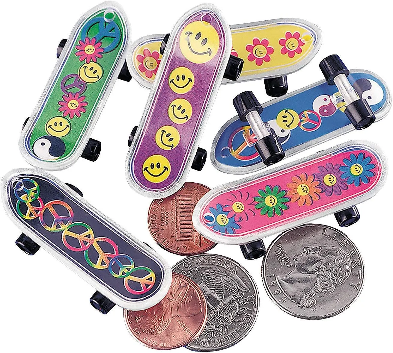 Fun Express Mini 60’s Retro Skateboards - Colorful Toy Skateboards Party Favors Gifts School Prizes Events Playtime Fun - Classic 1960’s Design for Kids & Adults - Collecting & Displaying - 36 Pieces