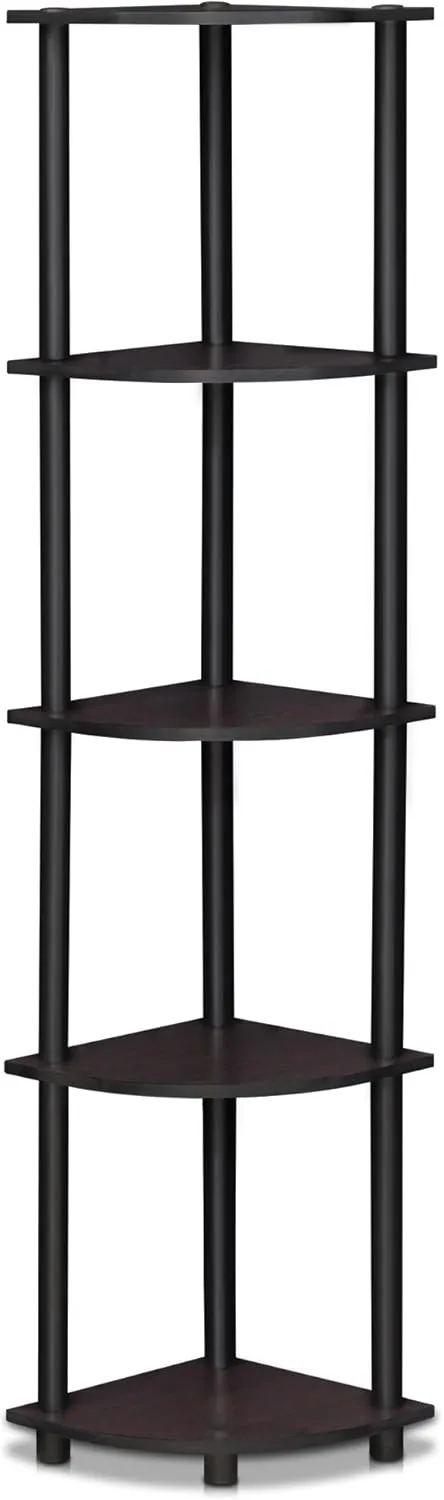 Furinno Turn-N-Tube 5 Tier Corner Display Rack Multipurpose Shelving Unit, 1-Pack, Dark Walnut
