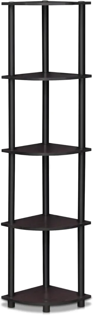 Furinno Turn-N-Tube 5 Tier Corner Display Rack Multipurpose Shelving Unit, 1-Pack, Dark Walnut