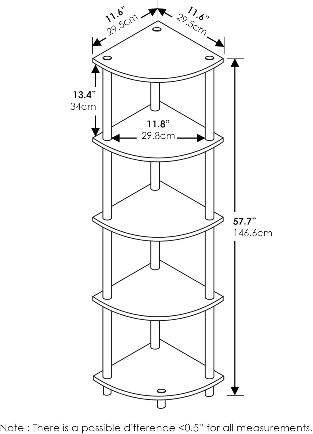 Furinno Turn-N-Tube 5 Tier Corner Display Rack Multipurpose Shelving Unit, 1-Pack, Dark Walnut