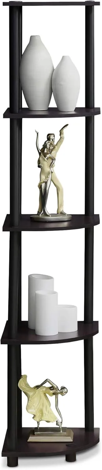 Furinno Turn-N-Tube 5 Tier Corner Display Rack Multipurpose Shelving Unit, 1-Pack, Dark Walnut