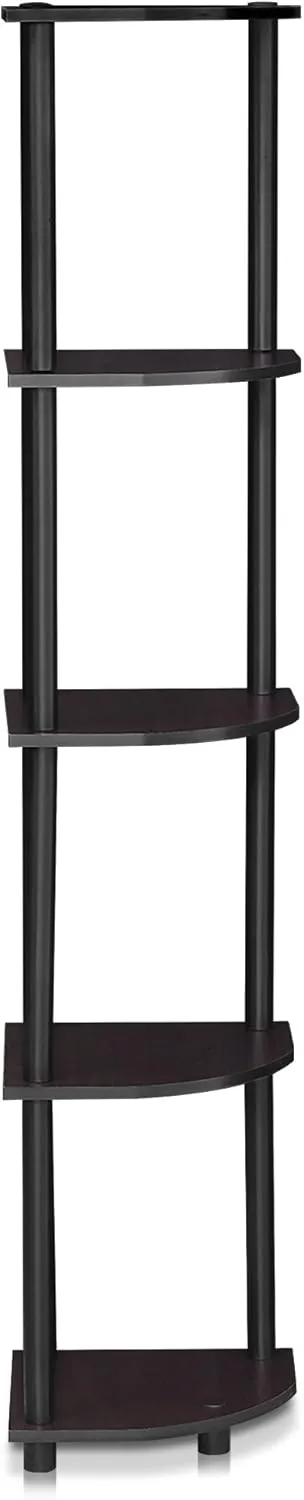 Furinno Turn-N-Tube 5 Tier Corner Display Rack Multipurpose Shelving Unit, 1-Pack, Dark Walnut