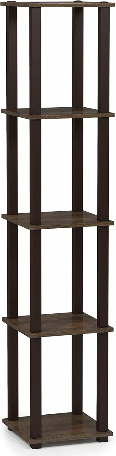 FURINNO Turn-S-Tube 5-Tier Corner Square Rack Display Shelf, Walnut/Brown