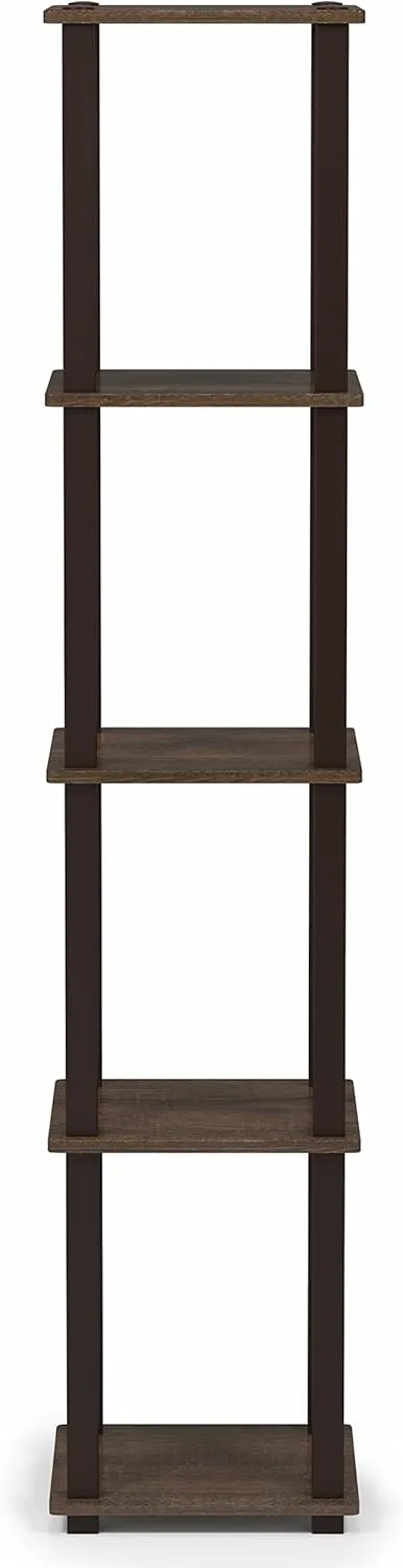 FURINNO Turn-S-Tube 5-Tier Corner Square Rack Display Shelf, Walnut/Brown