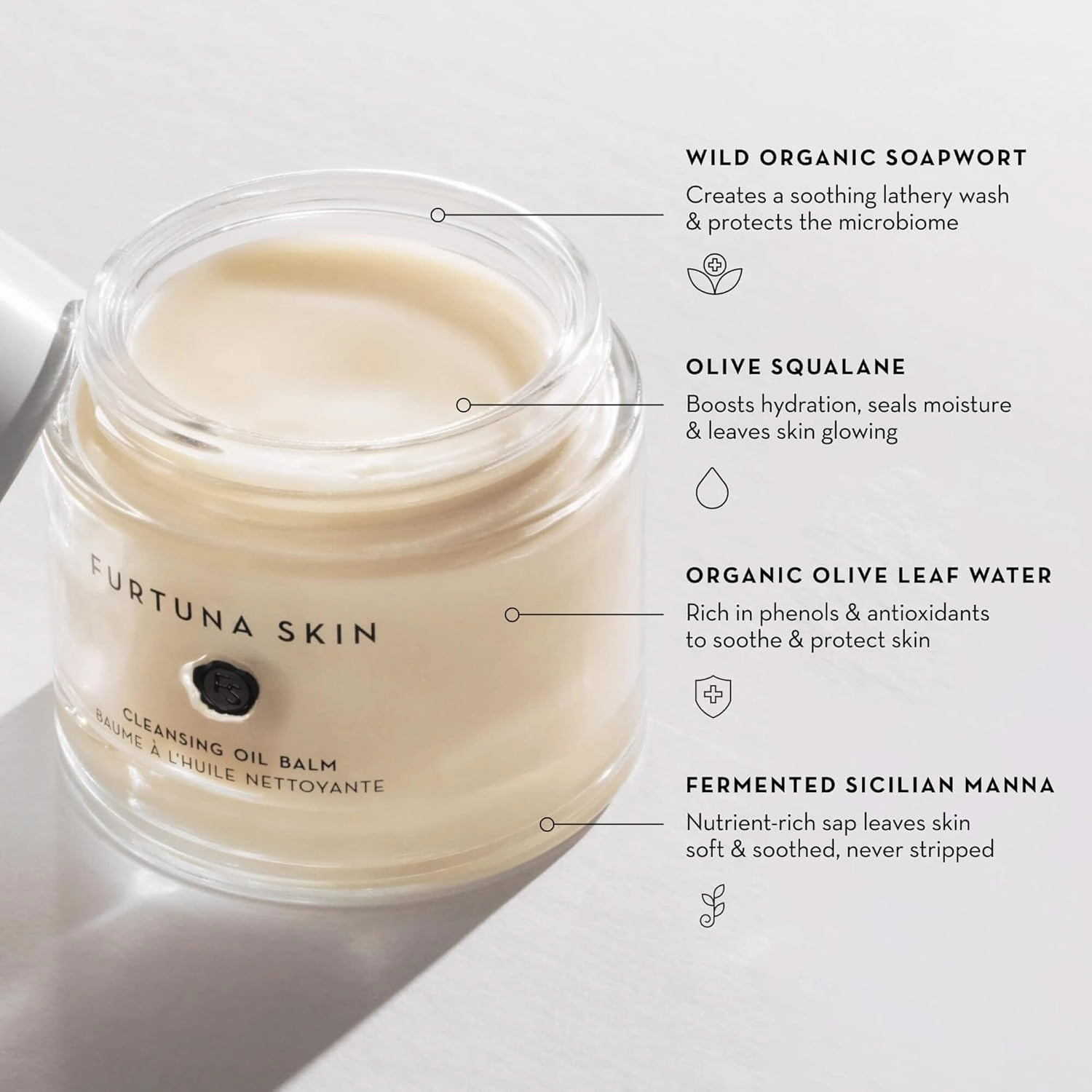 Furtuna Skin Cleansing Oil Balm - Luxurious Vegan Makeup Remover & Skin Nourisher, Olive Oil & Wild Organic Plants Blend, 80g
