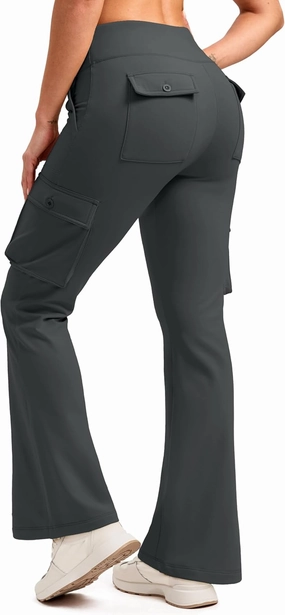 G Gradual Women's Fleece Lined Cargo Pants 6 Pockets Bootcut Water Resistant Winter Flare Leggings for Work, Hiking, Travel