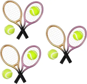 Garneck 6 Sets Tennis Tiny Miniature Tennis Racket Set Mini House Decor Doll Size Ball Random Color