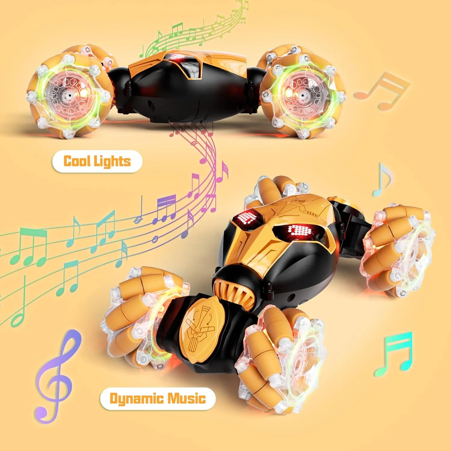 Gesture Sensing RC Car Hand Controlled Remote Control LED Car Toys for Kids 8-12 Years Old, 2.4GHz 4WD Double Sided 360° Flips Off Road Vehicle Toys w/Lights&Music, Boys Grils Brithday Gift
