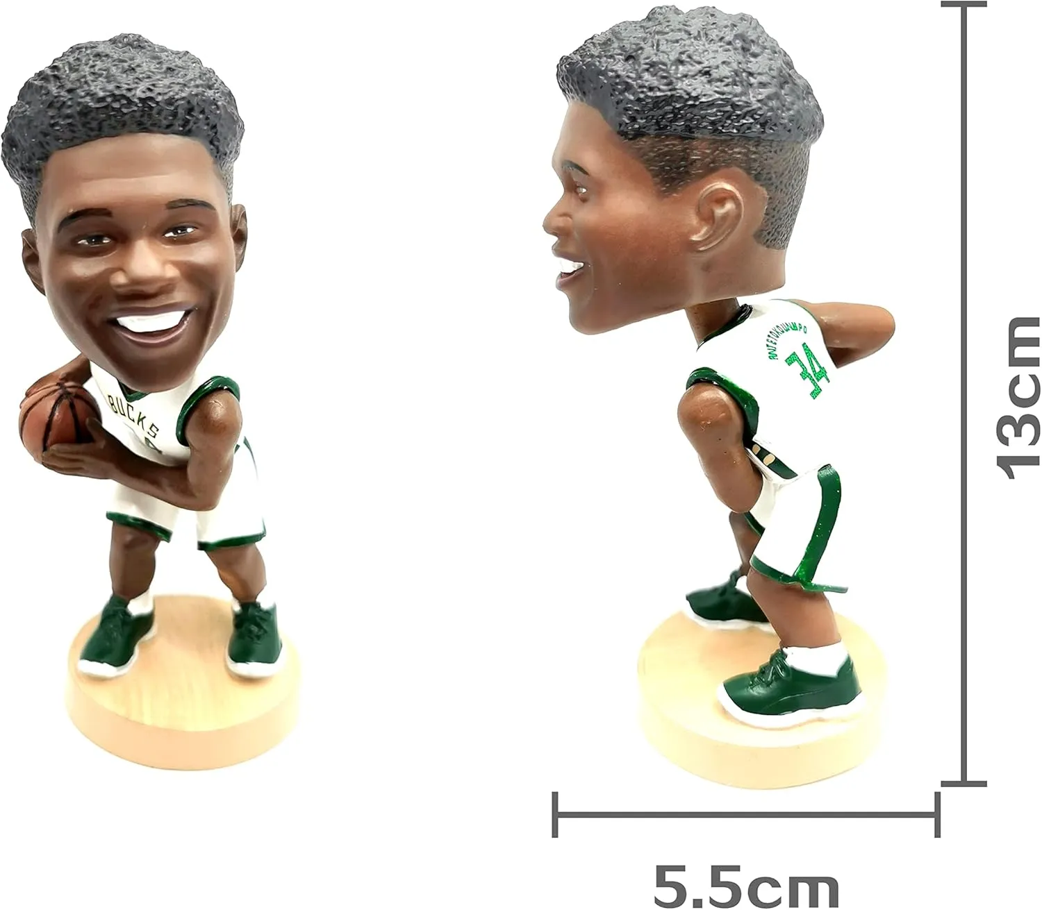 Giannis Antetokounmpo Bobblehead Basketball Action Figure -5.1 in Hand-Painted Resin Bucks Collectible Doll - Perfect Sports Fan Gift