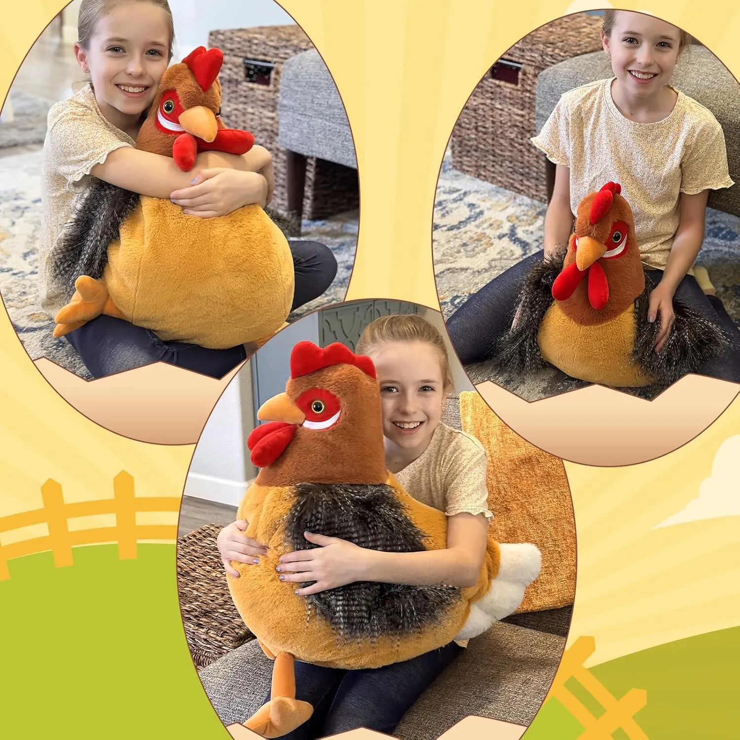 Giant Chicken Stuffed Animal, Realistic Jumbo Hen Plush Toy, 25.5" Cute Stuffed Rooster for Kids Girls Boys on Easter Christmas Birthday, Soft Farm Stuffed Animals Gift