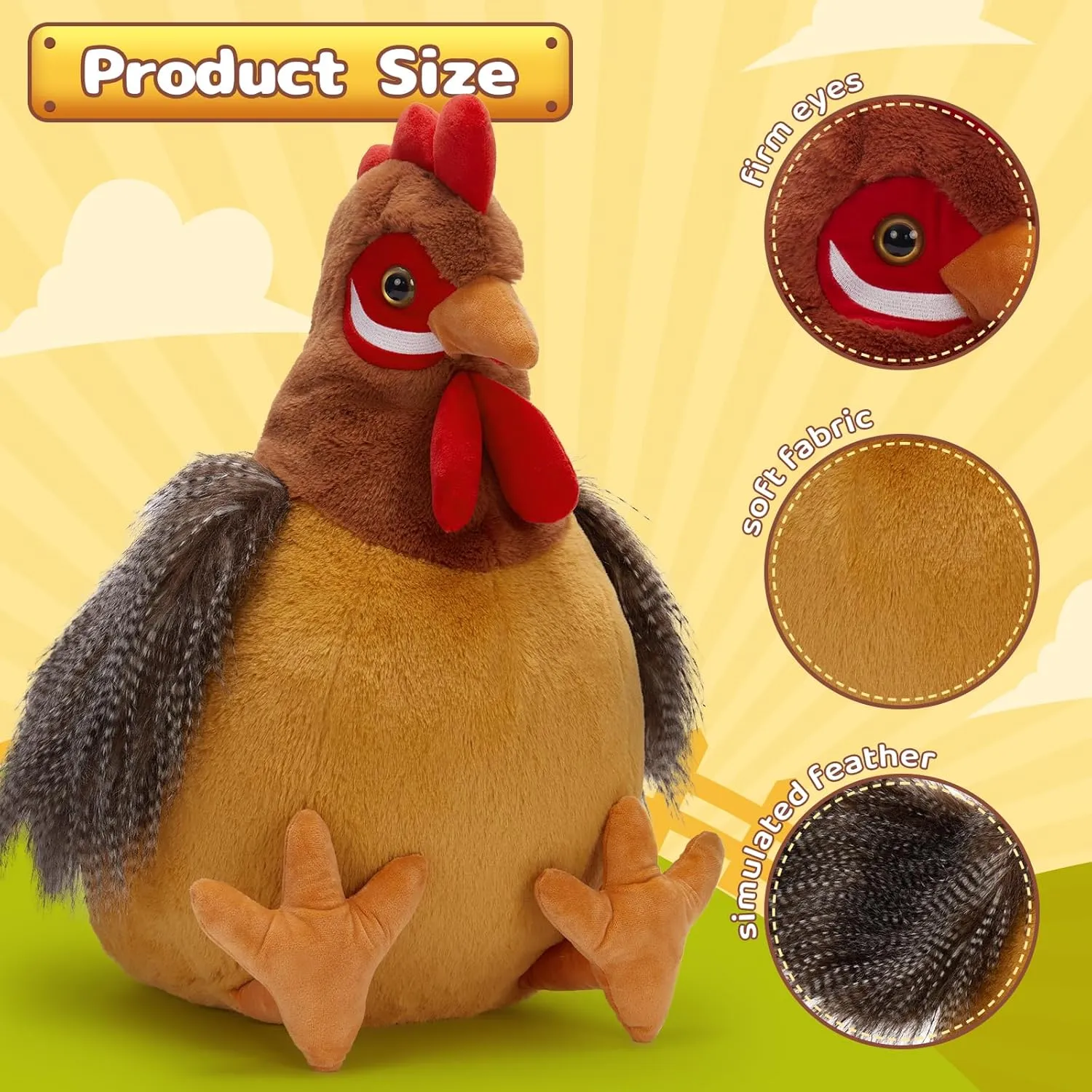 Giant Chicken Stuffed Animal, Realistic Jumbo Hen Plush Toy, 25.5" Cute Stuffed Rooster for Kids Girls Boys on Easter Christmas Birthday, Soft Farm Stuffed Animals Gift