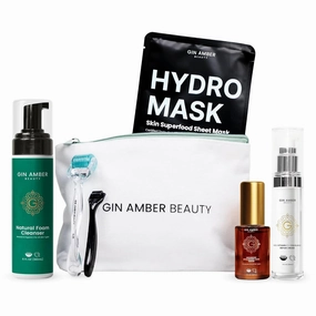 Gin Amber Beauty - 0.25mm Regular and Mini Size - Hydromask Facial Sheet - Foaming Cleanser - Vit C   Squalane - Hyaluronic Acid Serum