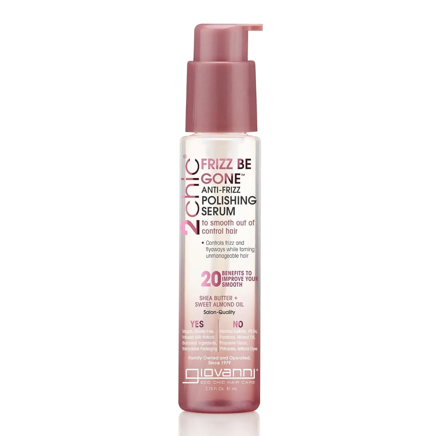 GIOVANNI 2chic Frizz Be Gone Anti-Frizz Polishing Serum - Anti Frizz Natural Hair Smoothing Formula with Shea Butter & Sweet Almond Oil, No Parabens, Color Safe Hair Oil Serum - 2.75 oz