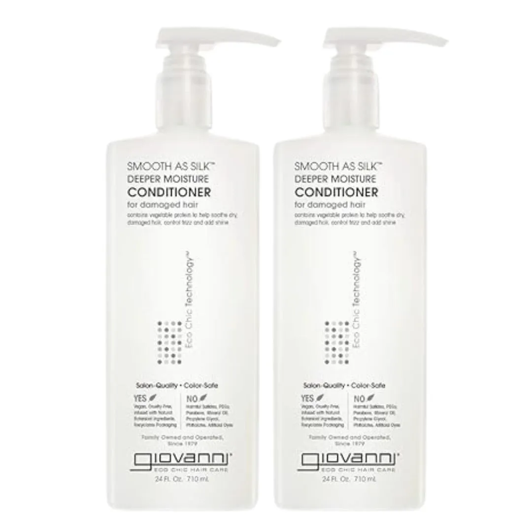 GIOVANNI Smooth As Silk Deeper Moisture Conditioner - Calms Frizz, Adds Moisture, Detangles, Infused with Natural Botanical Ingredients, Color Safe, Sulfate Free - Apple & Aloe, 24 oz (Pack of 2)