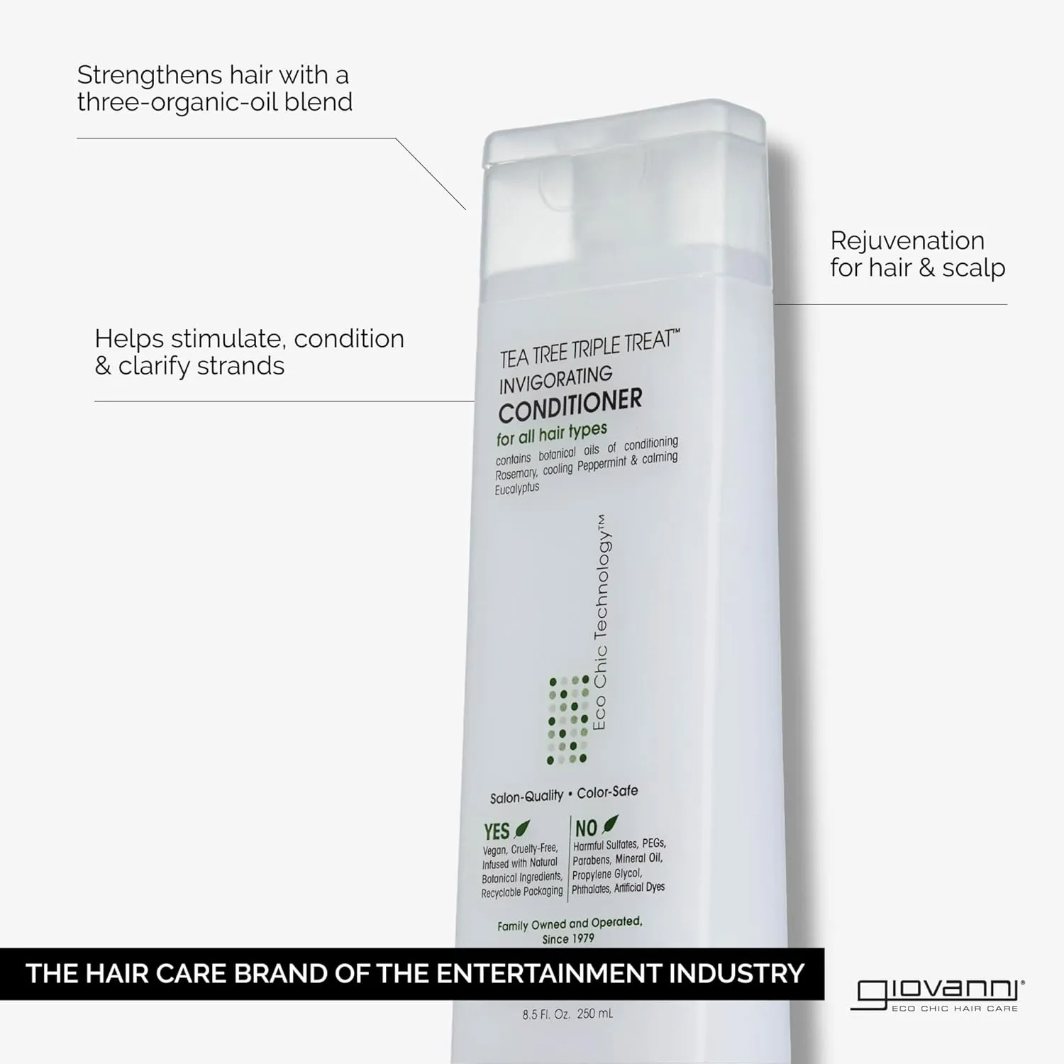 GIOVANNI Tea Tree Triple Treat Invigorating Conditioner - Cooling Peppermint, Eucalyptus, Rosemary, Helps Dry Flaking Scalp, Paraben Free, Helps to Moisturize, Smooth & Detangle- 8.5 oz (3 Pack)