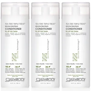 GIOVANNI Tea Tree Triple Treat Invigorating Conditioner - Cooling Peppermint, Eucalyptus, Rosemary, Helps Dry Flaking Scalp, Paraben Free, Helps to Moisturize, Smooth & Detangle- 8.5 oz (3 Pack)