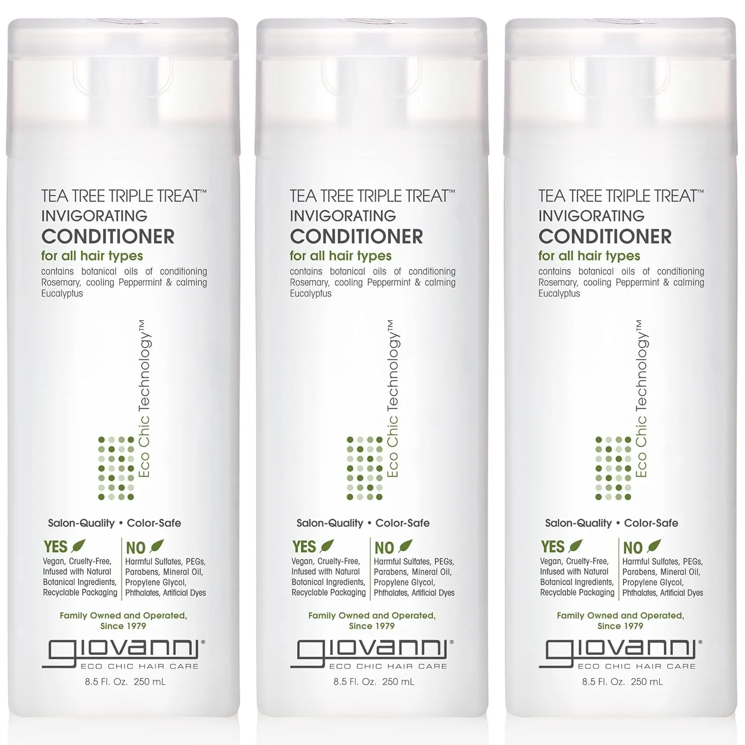 GIOVANNI Tea Tree Triple Treat Invigorating Conditioner - Cooling Peppermint, Eucalyptus, Rosemary, Helps Dry Flaking Scalp, Paraben Free, Helps to Moisturize, Smooth & Detangle- 8.5 oz (3 Pack)