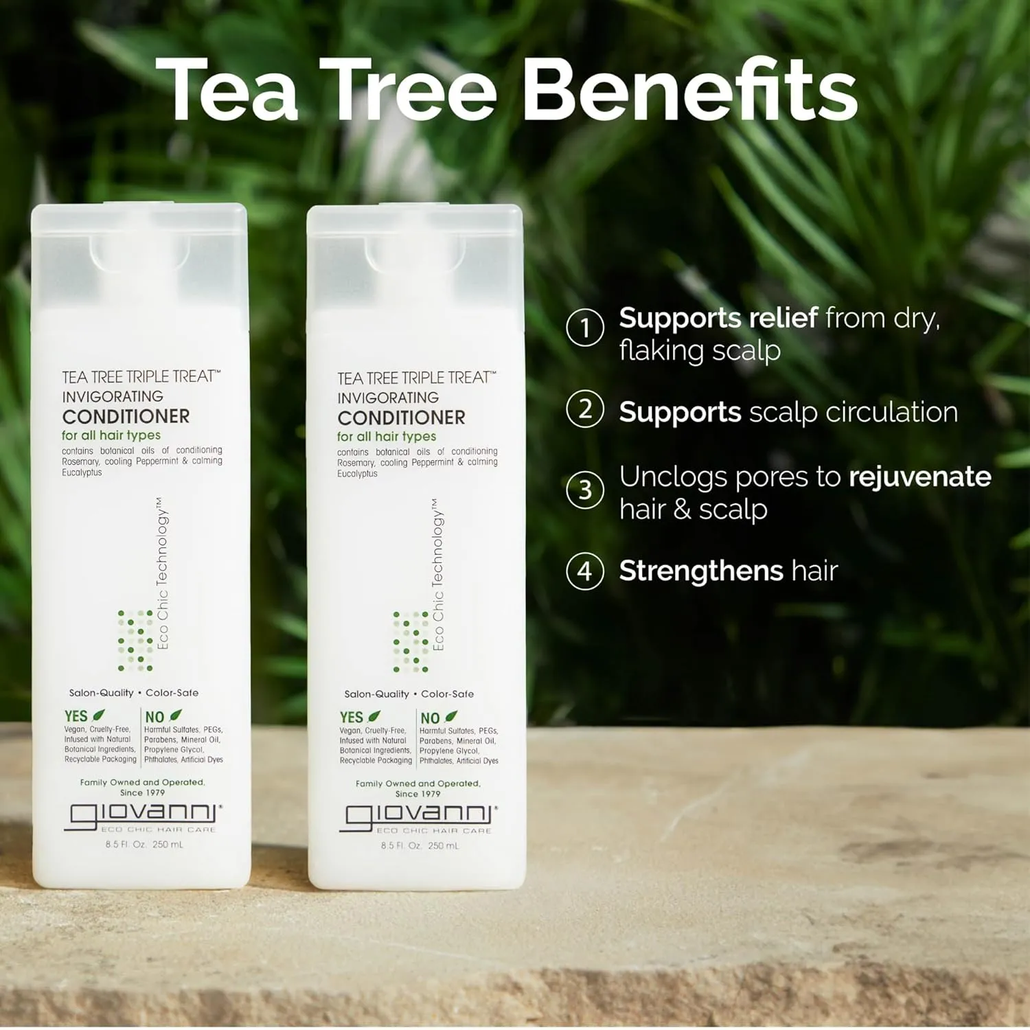 GIOVANNI Tea Tree Triple Treat Invigorating Conditioner - Cooling Peppermint, Eucalyptus, Rosemary, Helps Dry Flaking Scalp, Paraben Free, Helps to Moisturize, Smooth & Detangle- 8.5 oz (3 Pack)