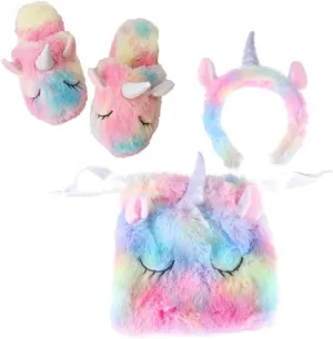 Girls Unicorn Costume Set Slippers Hairband Drawstring Bag Charming and Cozy Ideal for Role-playing