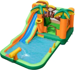GLACER Inflatable Water Slide, Monkey Mega Waterslides Park w/Splashing Pool, Surfing Slide, Climbing Wall, Jumping Castle, Blow up Bouncy Castle Inflatables for Kids (Without Blower)