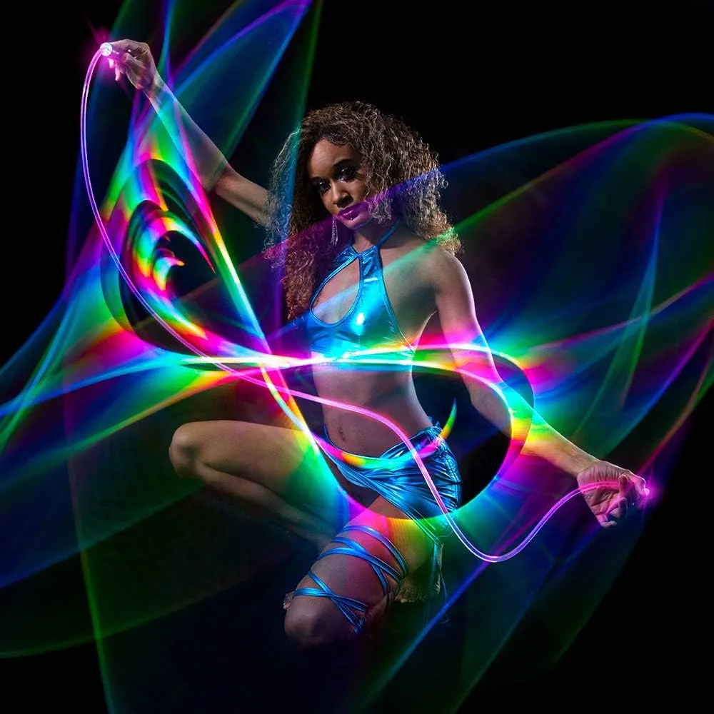 GloFX Cosmic Cable [PROGRAMMABLE LED Fiber Optic Light Cable] 6 Ft 360° Swivel 8 mm Diameter - Bright Light Up Rave Toy | EDM Flow Toy Light Painting