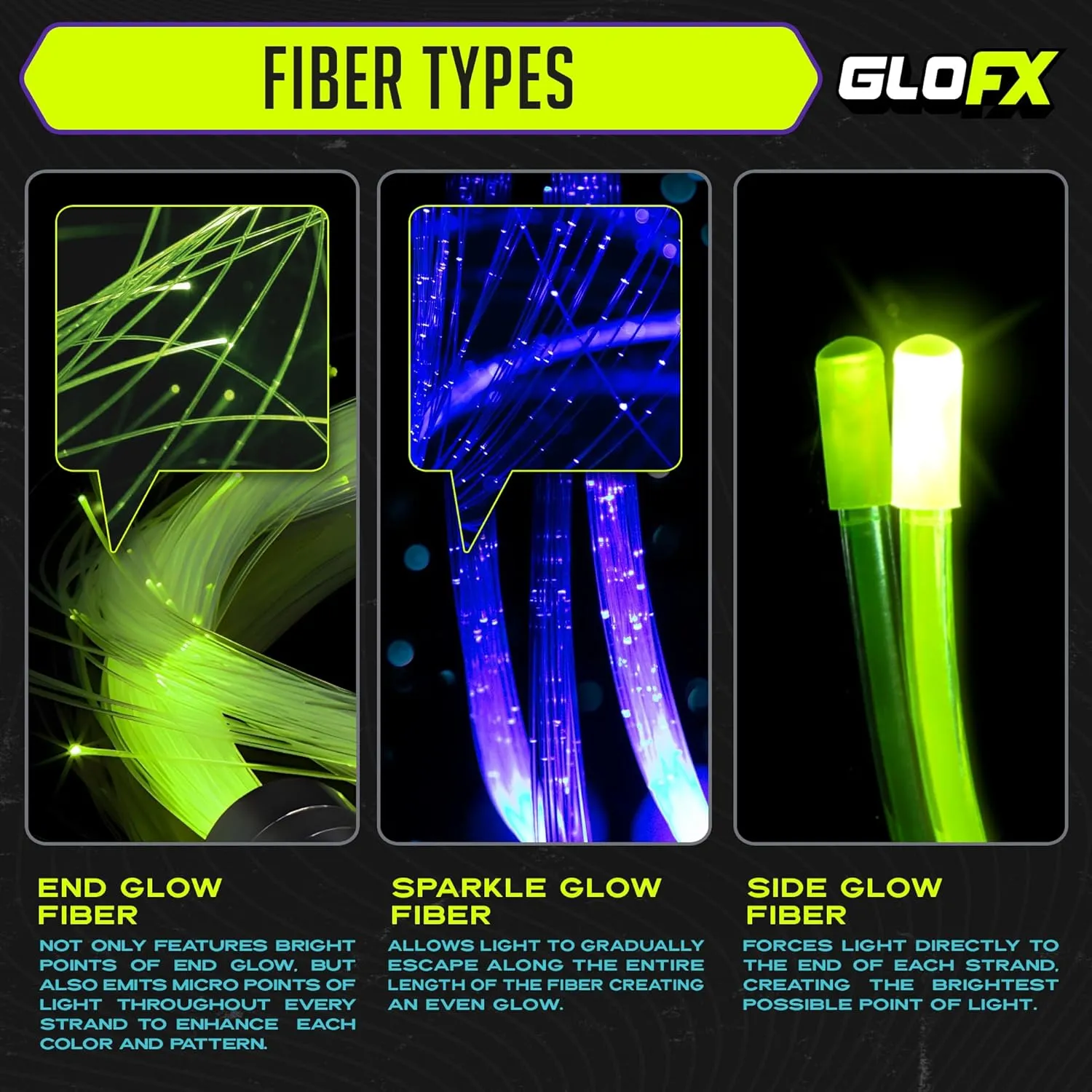 GloFX Cosmic Cable [PROGRAMMABLE LED Fiber Optic Light Cable] 6 Ft 360° Swivel 8 mm Diameter - Bright Light Up Rave Toy | EDM Flow Toy Light Painting