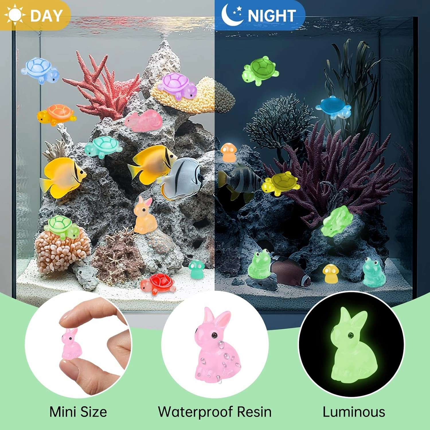 Glow In The Dark Mini Resin Animal Figurines, Luminous Indoor & Outdoor Decorations for Garden Decor, Aquarium Displays, Fairy Tale Miniature Landscapes, Potted Plants, Hide & Seek Play (208PCS)