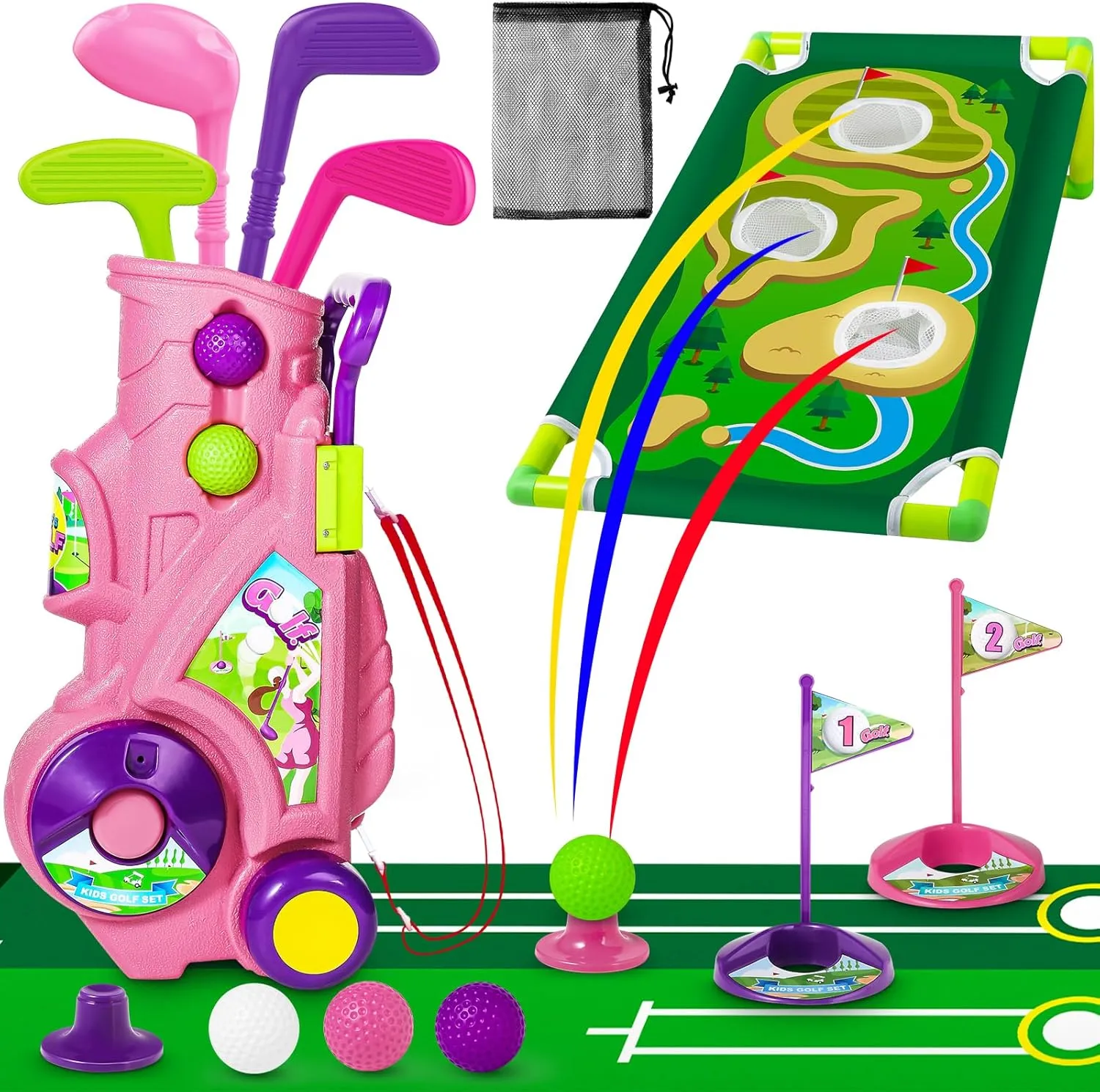 GMAOPHY Kids Golf Club Set - Indoor/Outdoor Sports Toys for Boys & Girls Aged 1-5, Toddler Golf Set with 4 Clubs, 8 Balls, Putting Mat & Cart