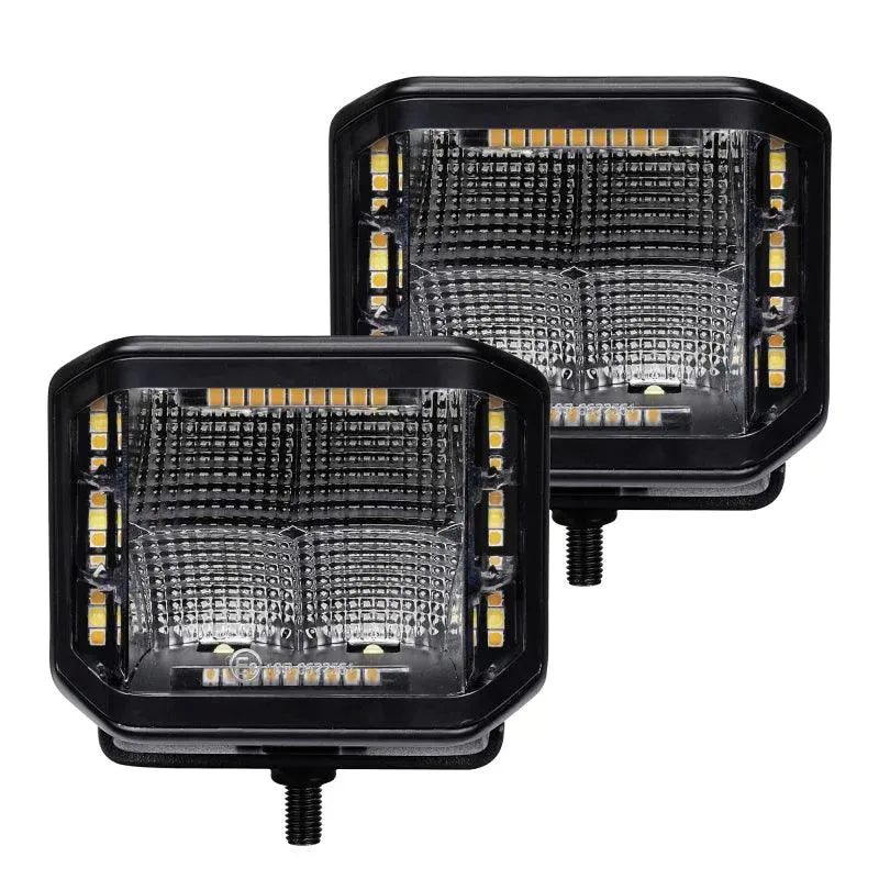 Go Rhino Xplor Blackout Combo Series Cube Sideline LED Flood Lights w/Amber 4x3 - Blk (Pair)